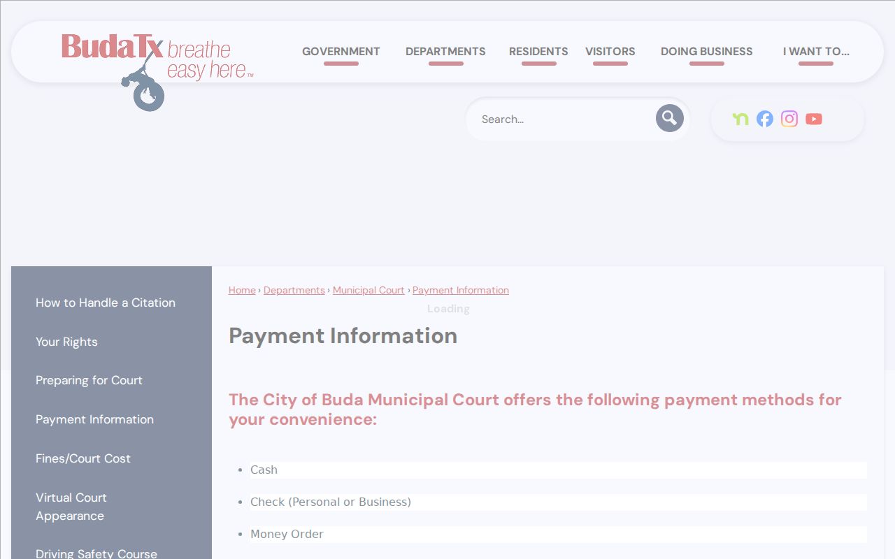 Buda Municipal Court payment methods and court counter information