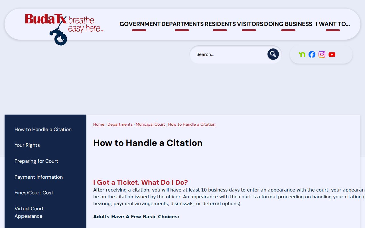 Buda citation response choices for traffic and municipal court cases