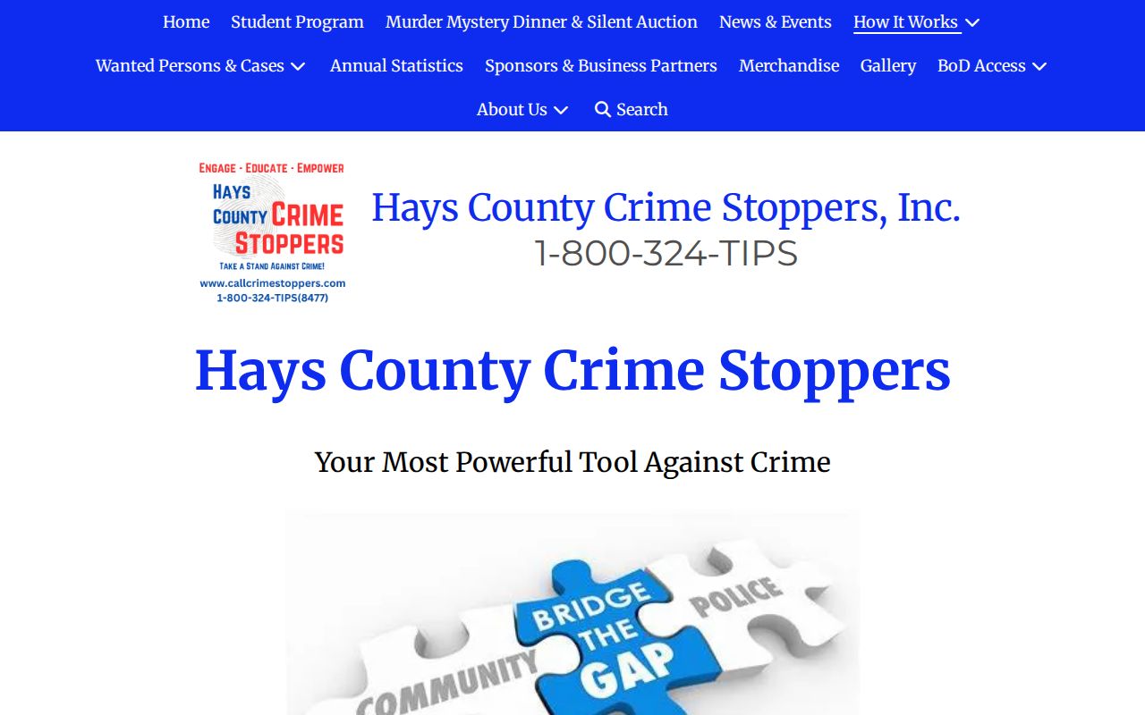 Crime Stoppers instructions for anonymous tips and a tip identification number